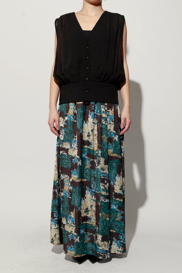 Check Print Gathered Skirt