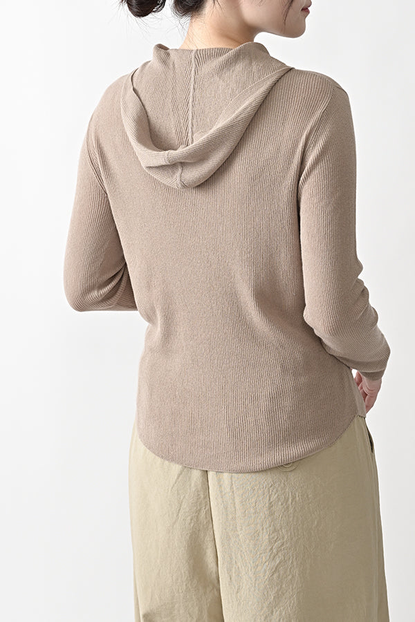 COCOCHI Rib Hooded Round Hem Pullover