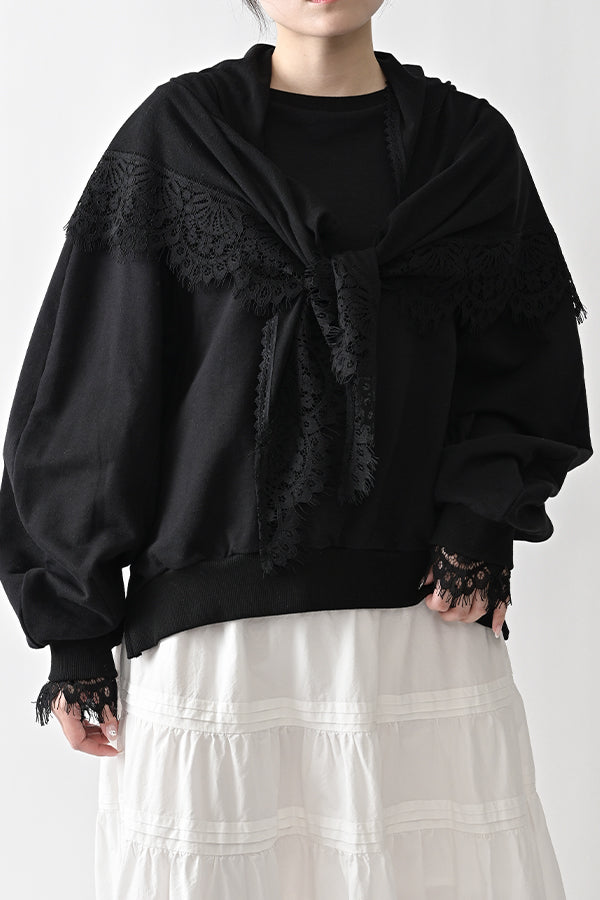 French Terry Pullover with Lace Cape