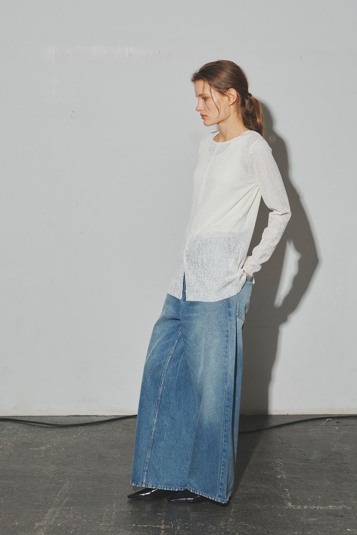 Wide-Leg Denim Trousers
