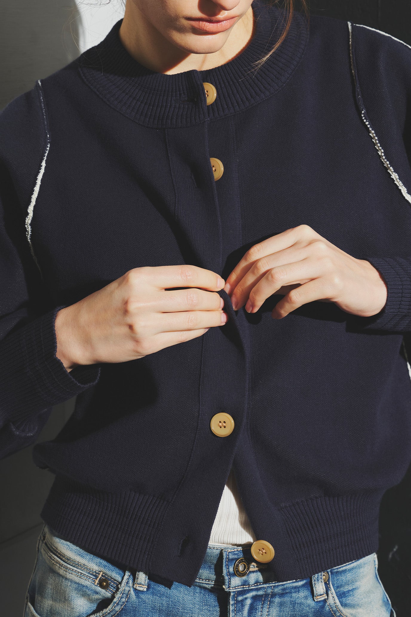 Sweat-Like Reversible Knit Cardigan