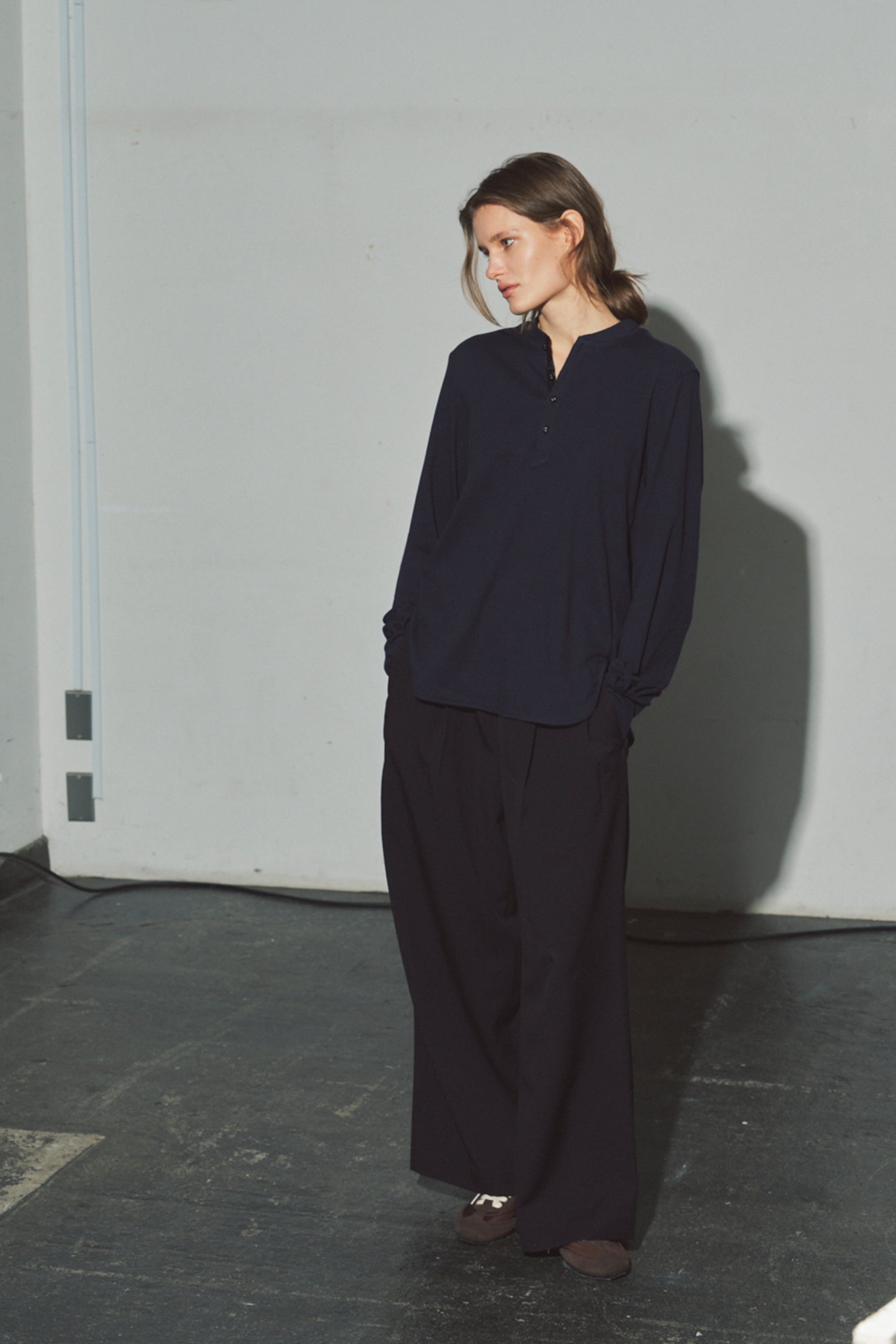 Henley Neck Round Hem Pullover