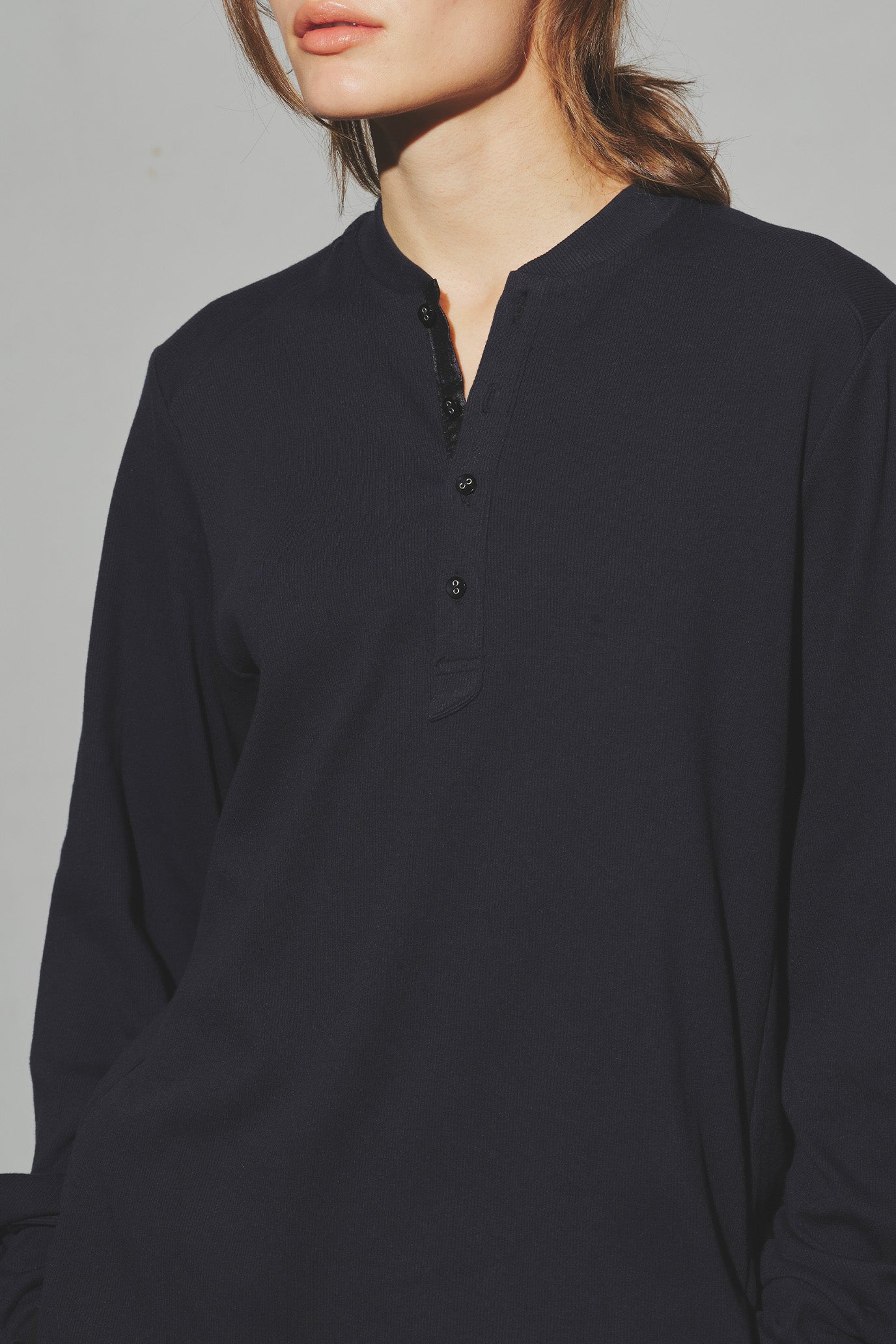 Henley Neck Round Hem Pullover