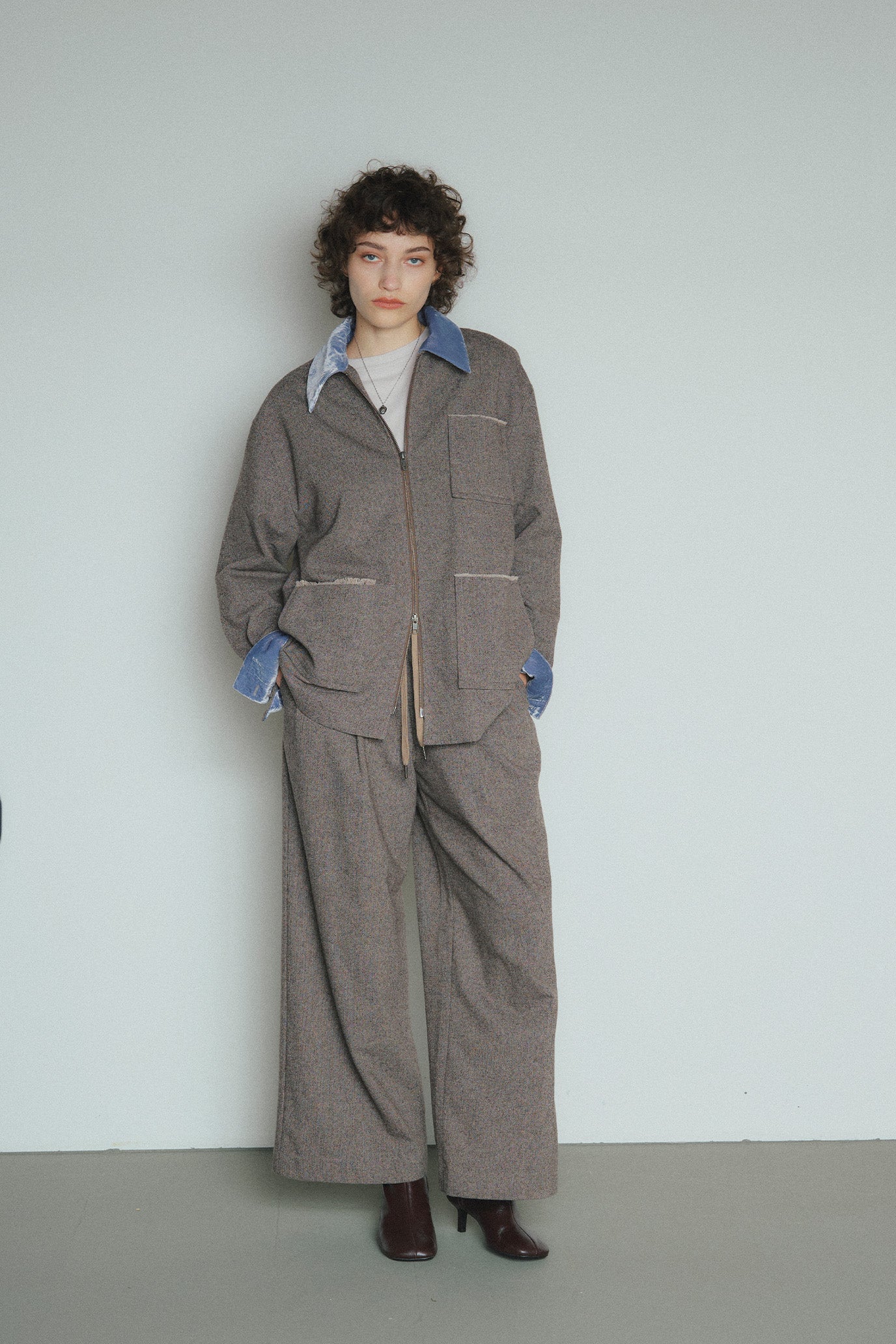 Wool-Cotton Tweed Double-Tuck Pants