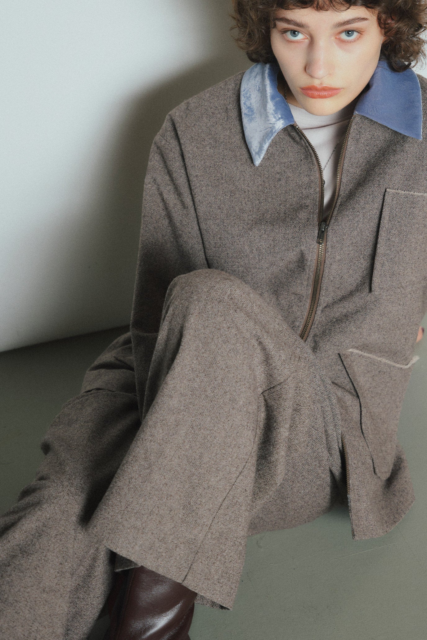 Wool-Cotton Tweed Double-Tuck Pants