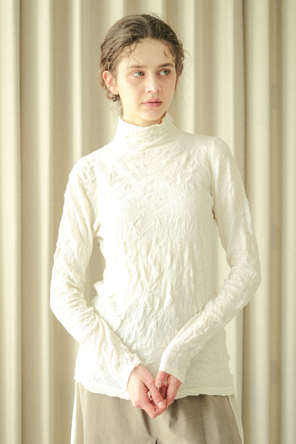 Wrinkle Plain High Neck Pullover