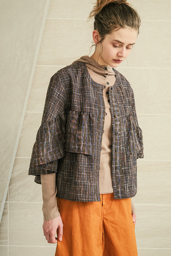 Voluminous Check Frill Blouse