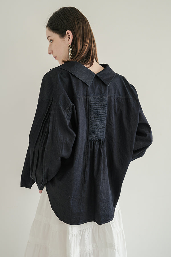 Shirred Denim Shirt