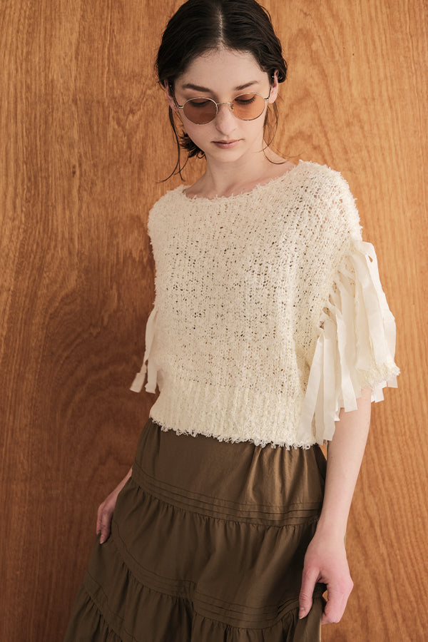 Tape Yarn Fringe Pullover