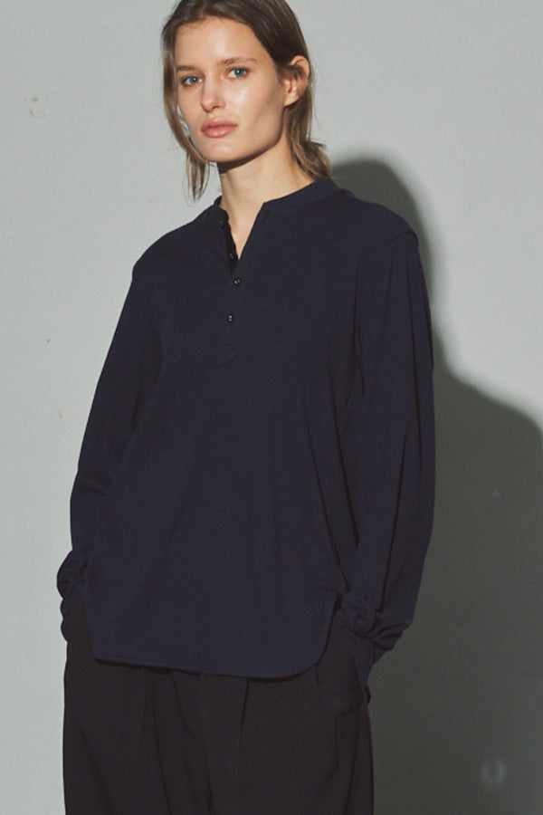Henley Neck Round Hem Pullover