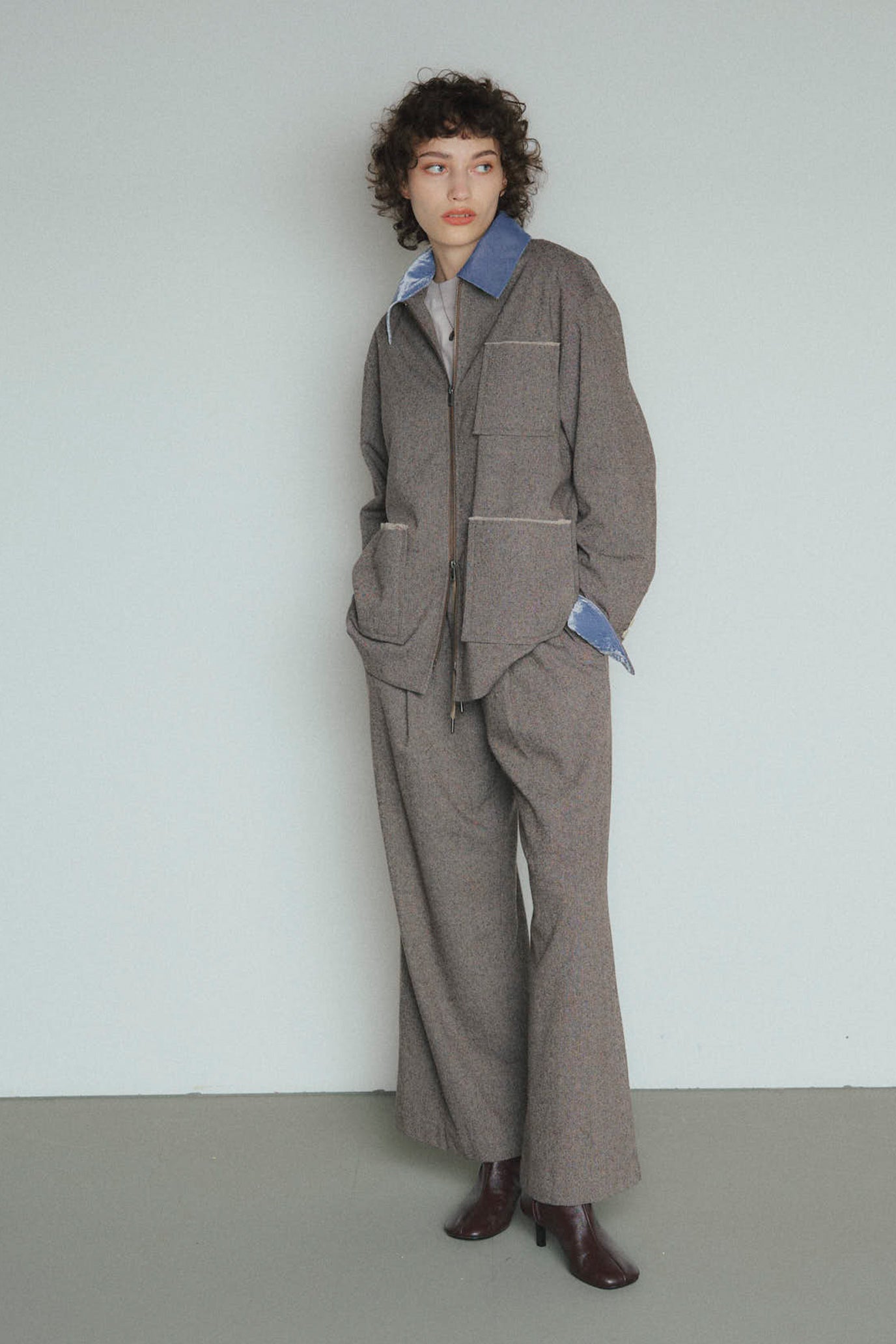 Wool-Cotton Tweed Double-Tuck Pants