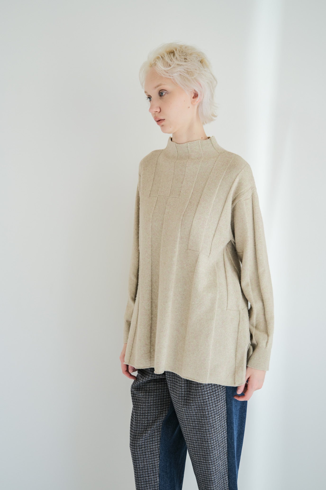 Jersey Reversible Block High Neck Pullover