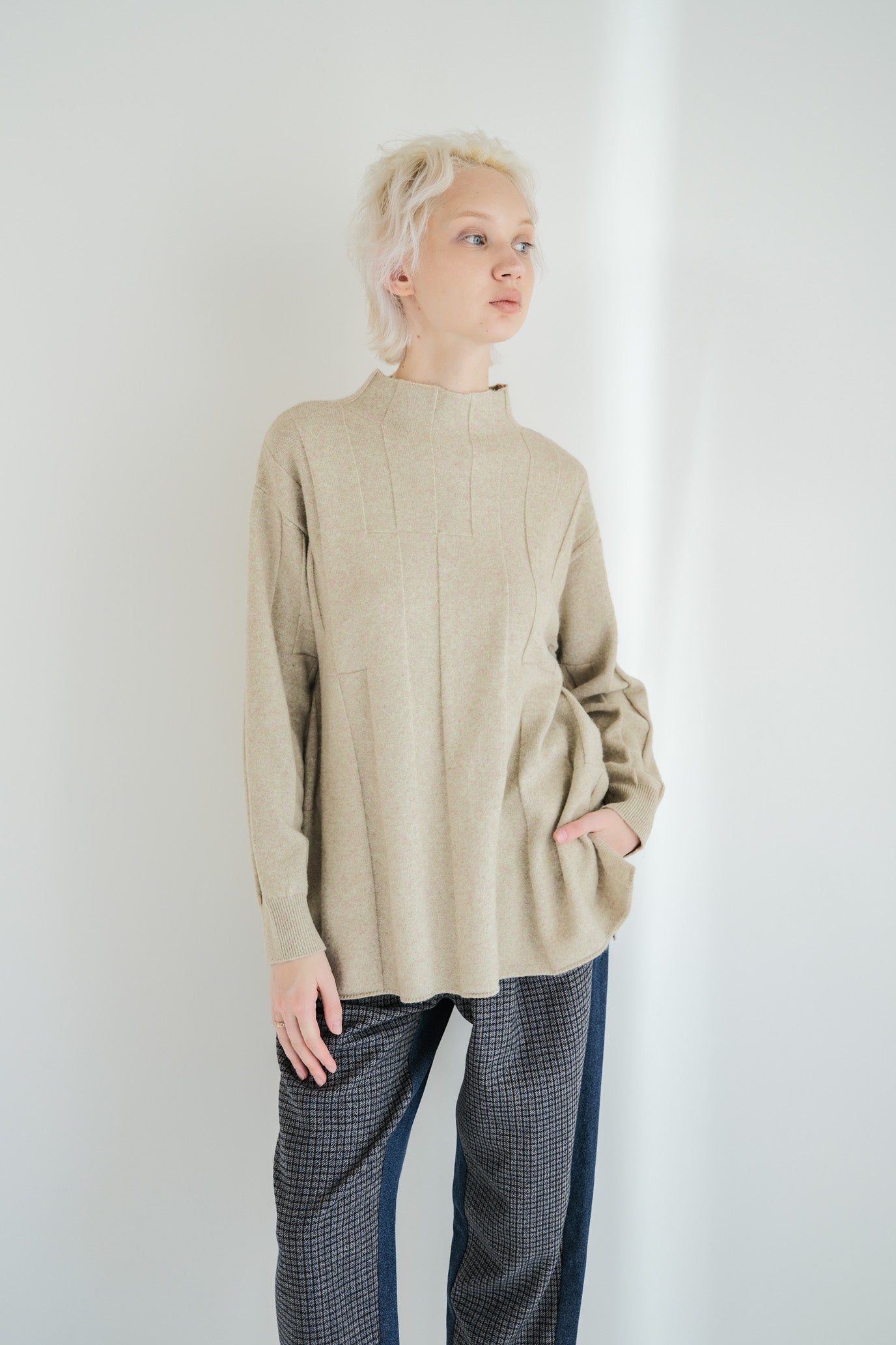 Jersey Reversible Block High Neck Pullover