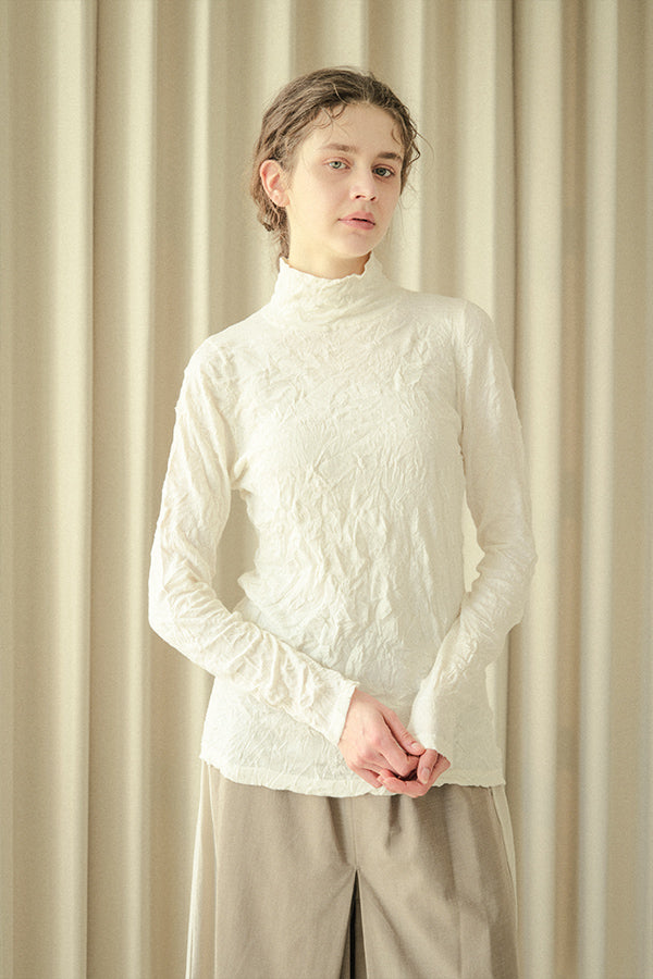 Wrinkle Plain High Neck Pullover