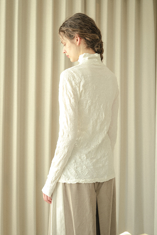 Wrinkle Plain High Neck Pullover