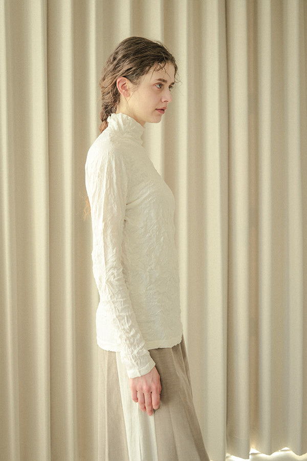 Wrinkle Plain High Neck Pullover