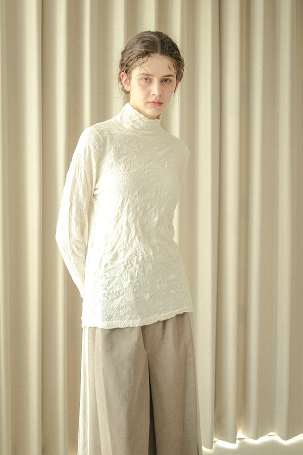 Wrinkle Plain High Neck Pullover