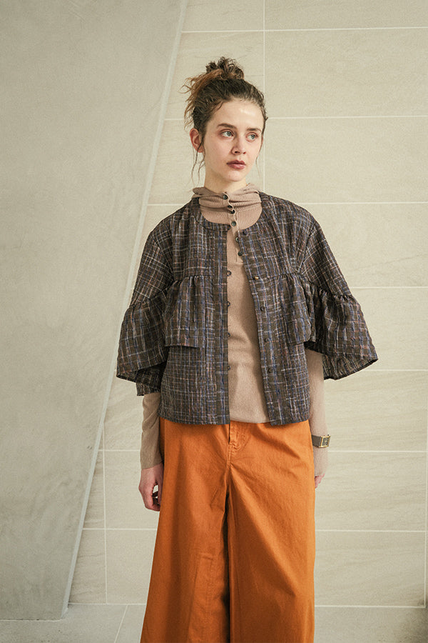 Voluminous Check Frill Blouse