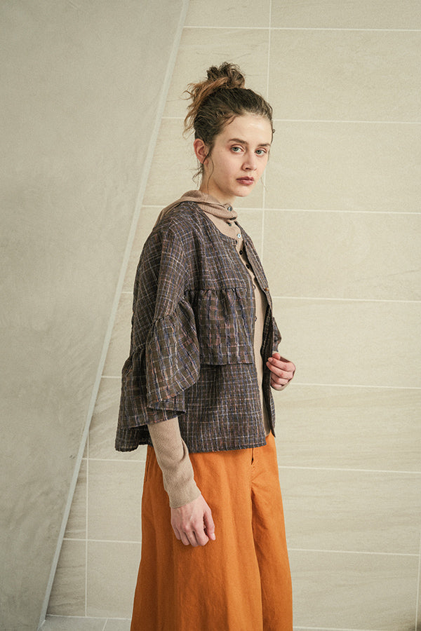 Voluminous Check Frill Blouse