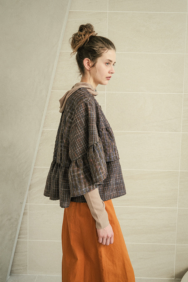 Voluminous Check Frill Blouse