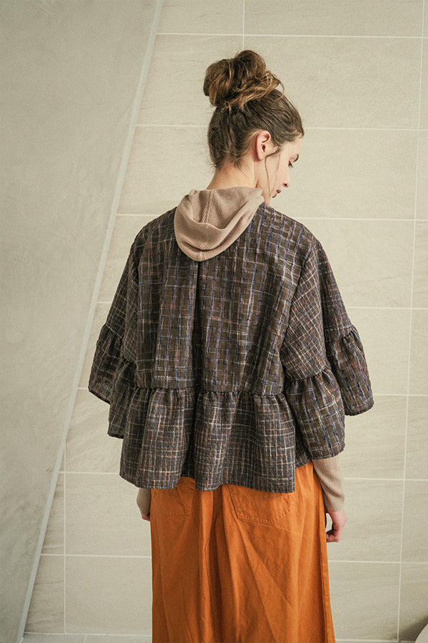 Voluminous Check Frill Blouse