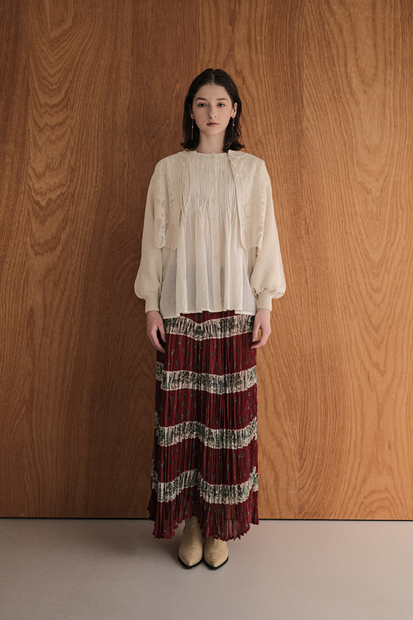 Vintage Print Random Pleated Skirt