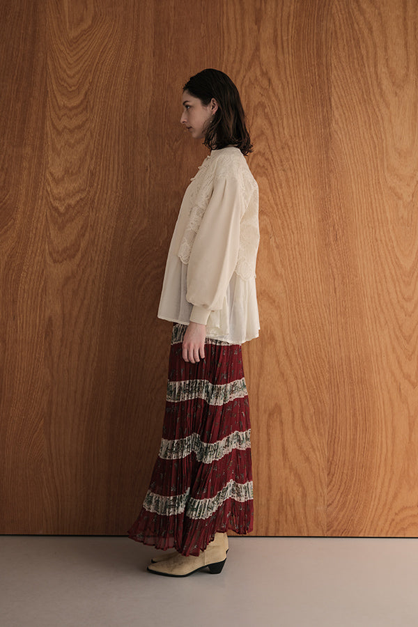 Vintage Print Random Pleated Skirt