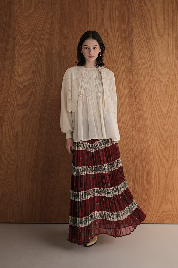 Vintage Print Random Pleated Skirt