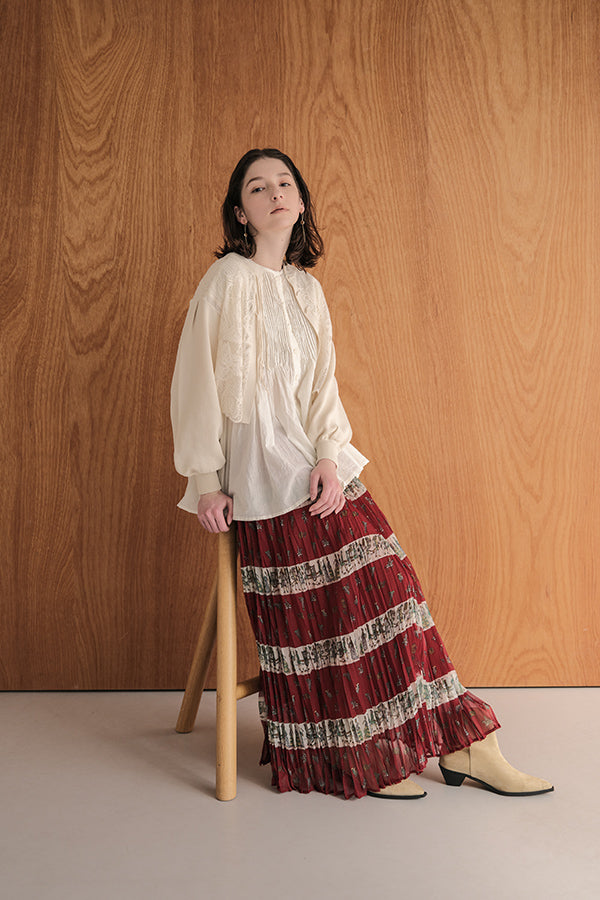 Vintage Print Random Pleated Skirt