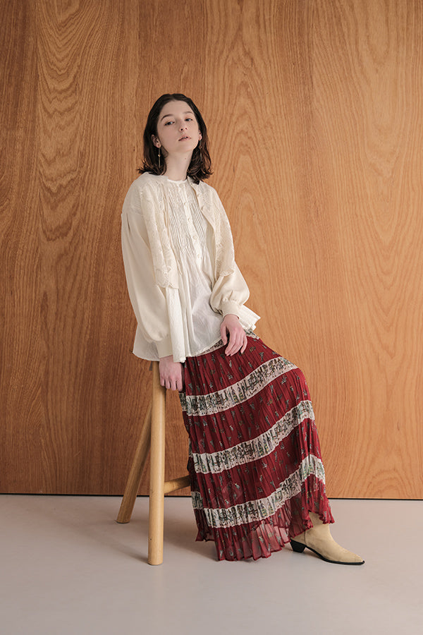 Vintage Print Random Pleated Skirt