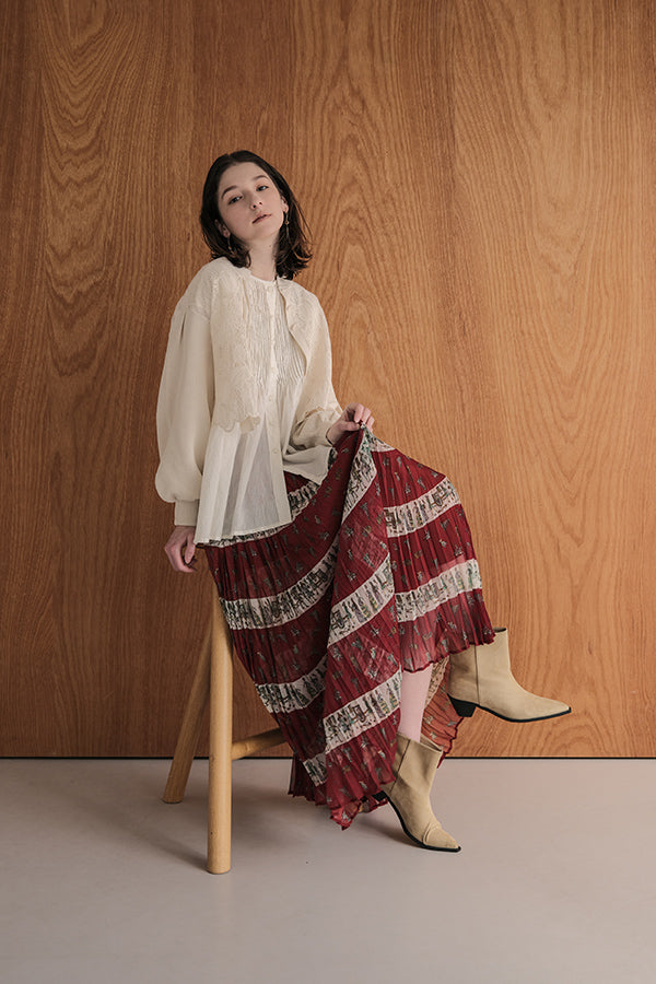 Vintage Print Random Pleated Skirt