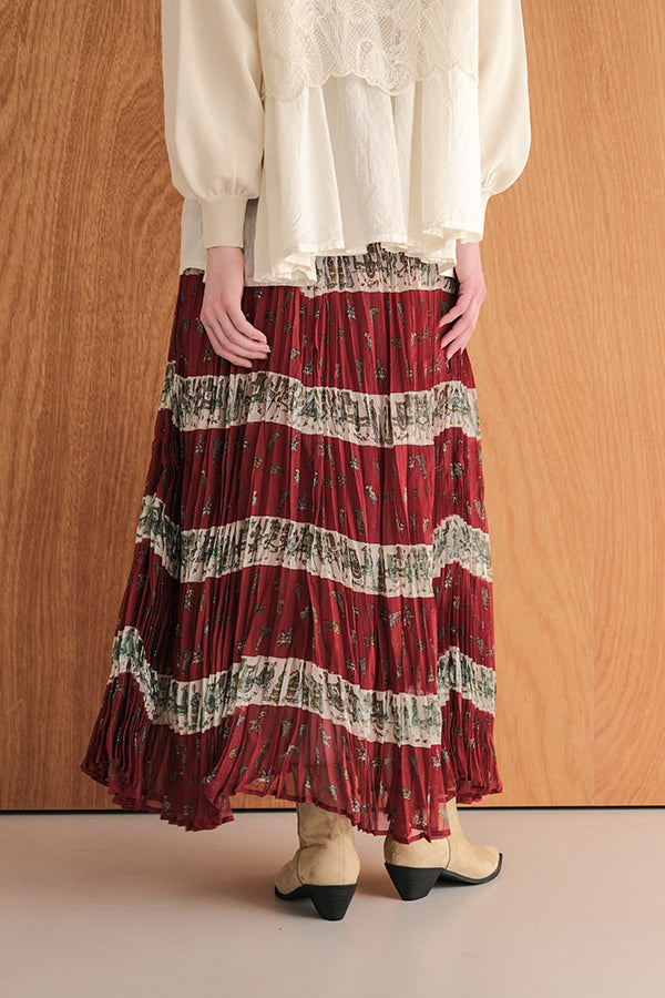 Vintage Print Random Pleated Skirt