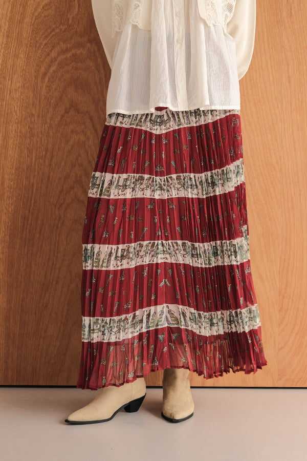 Vintage Print Random Pleated Skirt