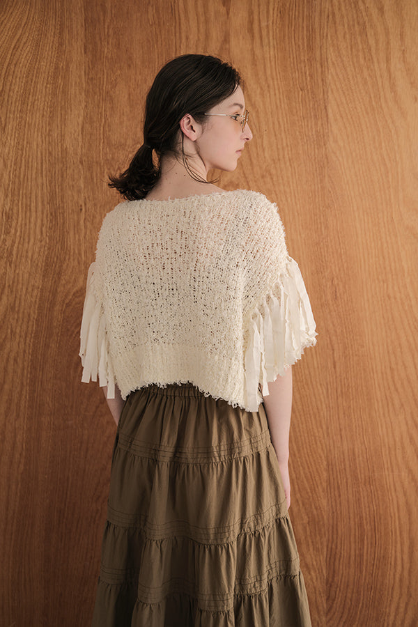 Tape Yarn Fringe Pullover