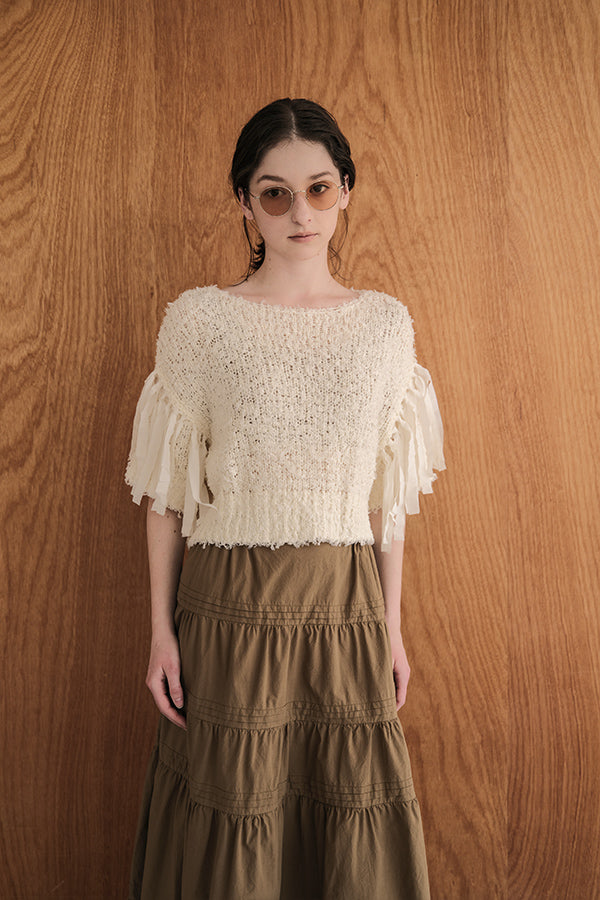 Tape Yarn Fringe Pullover