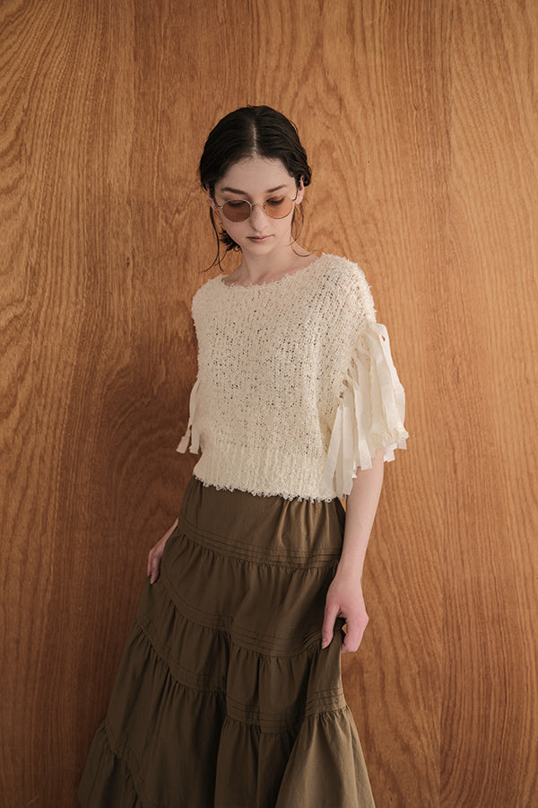 Tape Yarn Fringe Pullover