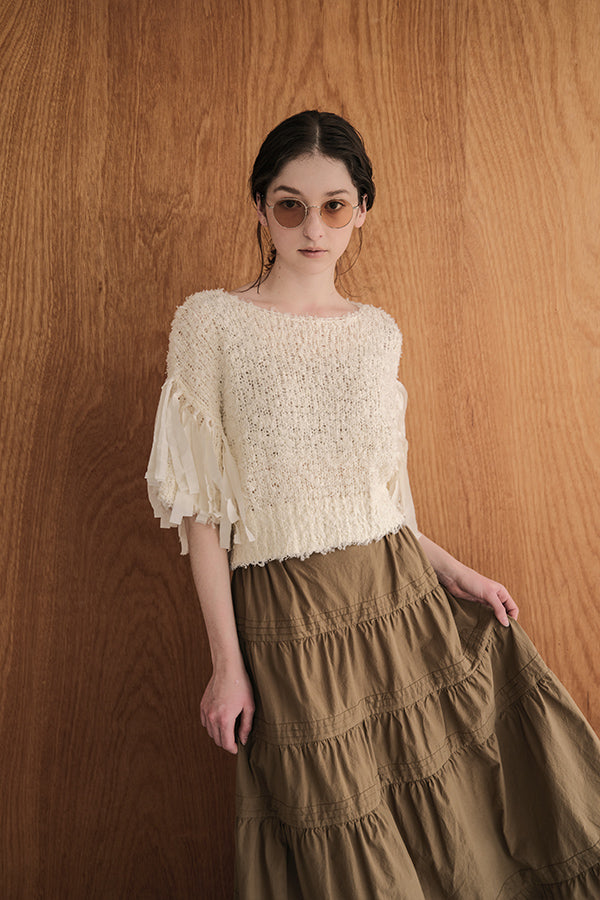 Tape Yarn Fringe Pullover