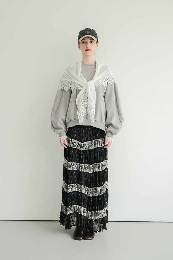 French Terry Pullover with Lace Cape