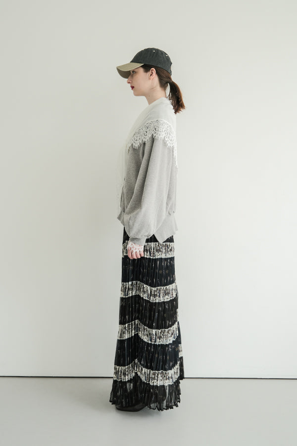 French Terry Pullover with Lace Cape