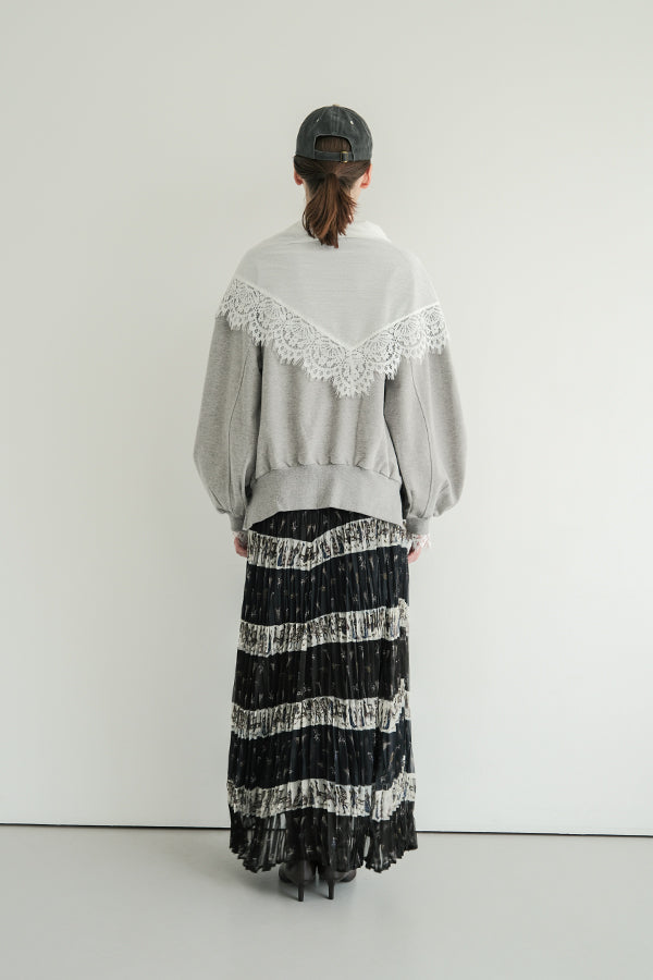 French Terry Pullover with Lace Cape