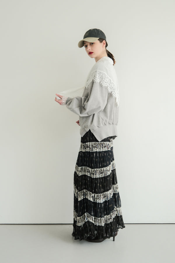 French Terry Pullover with Lace Cape
