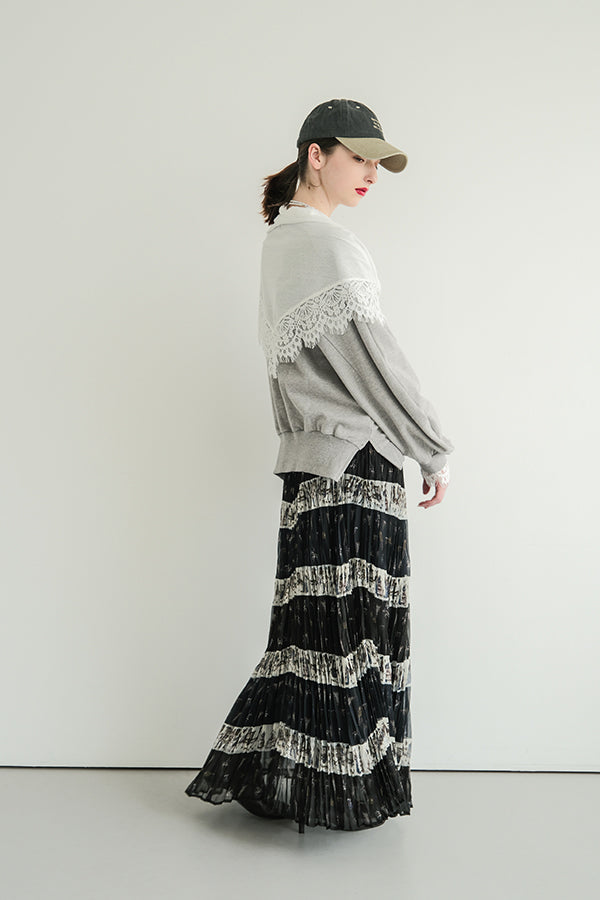 French Terry Pullover with Lace Cape