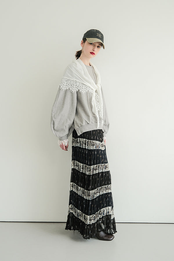 French Terry Pullover with Lace Cape