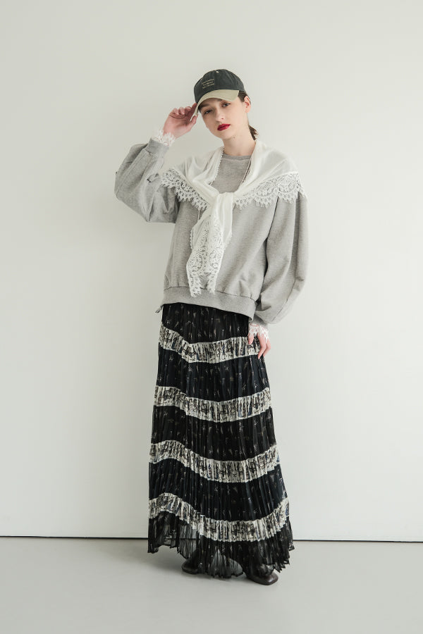 French Terry Pullover with Lace Cape