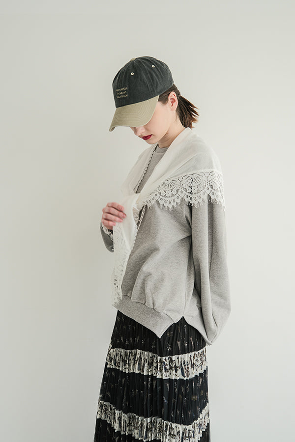 French Terry Pullover with Lace Cape