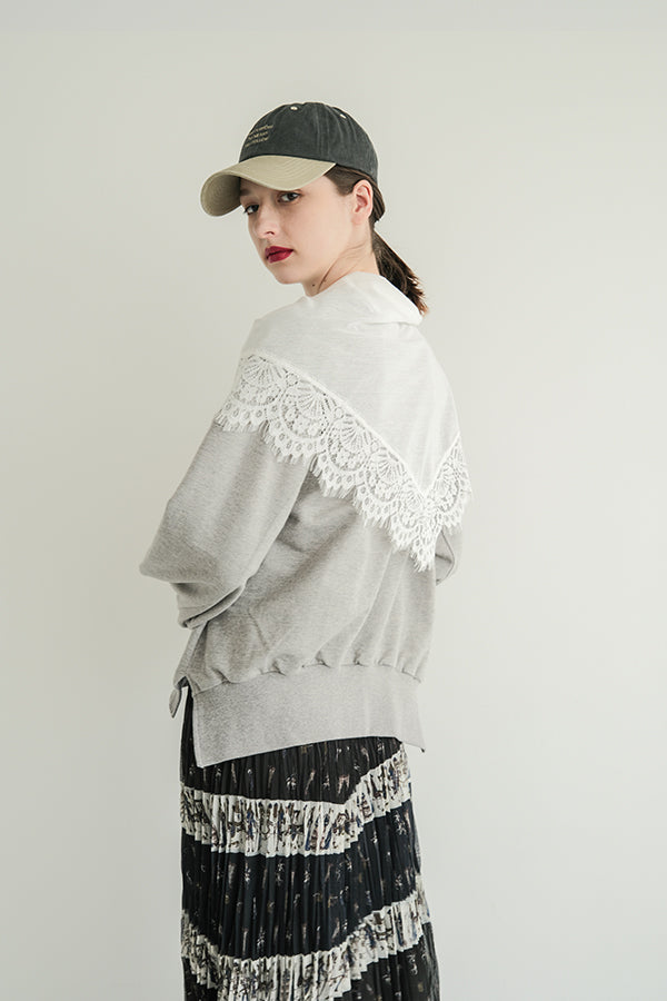 French Terry Pullover with Lace Cape