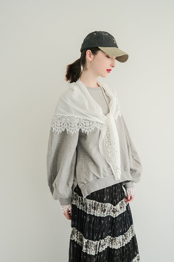 French Terry Pullover with Lace Cape