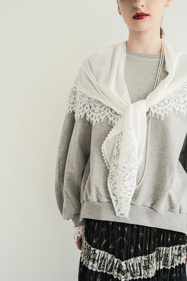 French Terry Pullover with Lace Cape