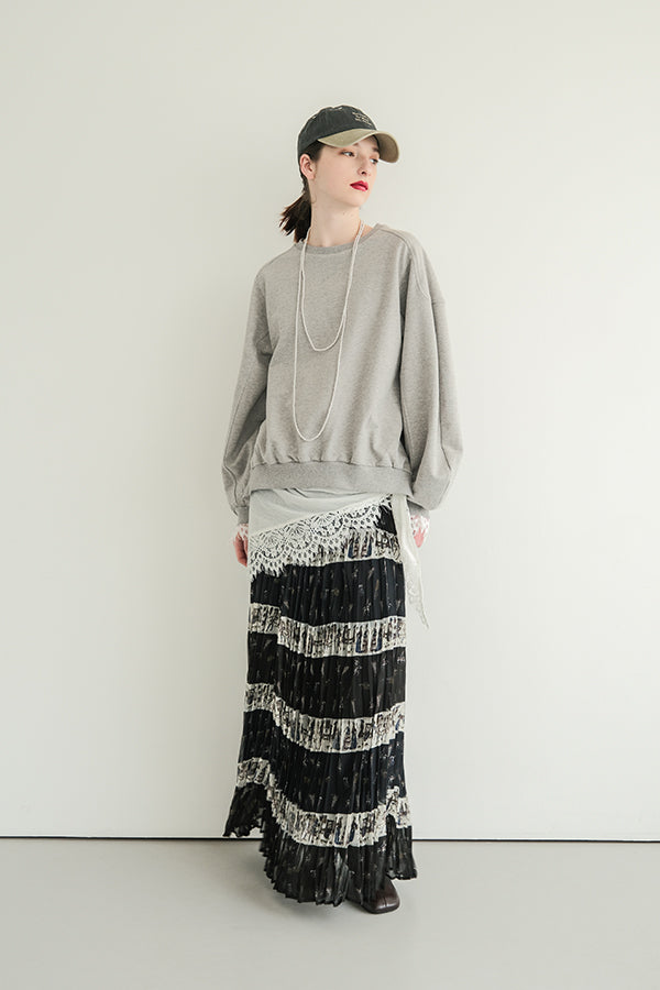 French Terry Pullover with Lace Cape