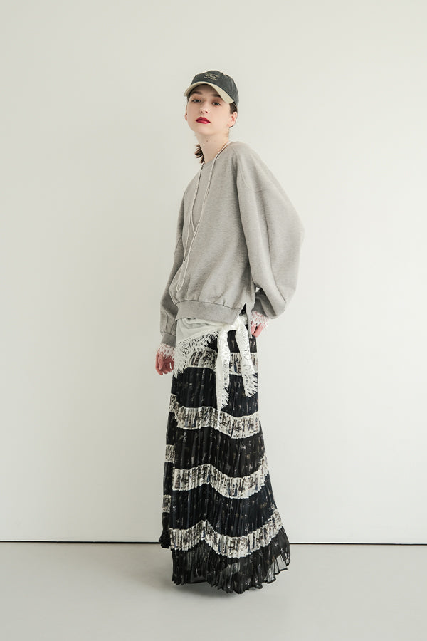 Vintage Print Random Pleated Skirt